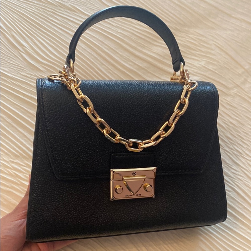 Michael Kors Black and Gold Satchel with Chain Detail